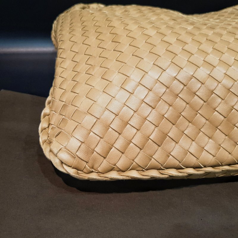 Bottega Veneta BV 奶茶色 全皮經典編織 中款 和尚包/托特包/肩背包/手提包-3