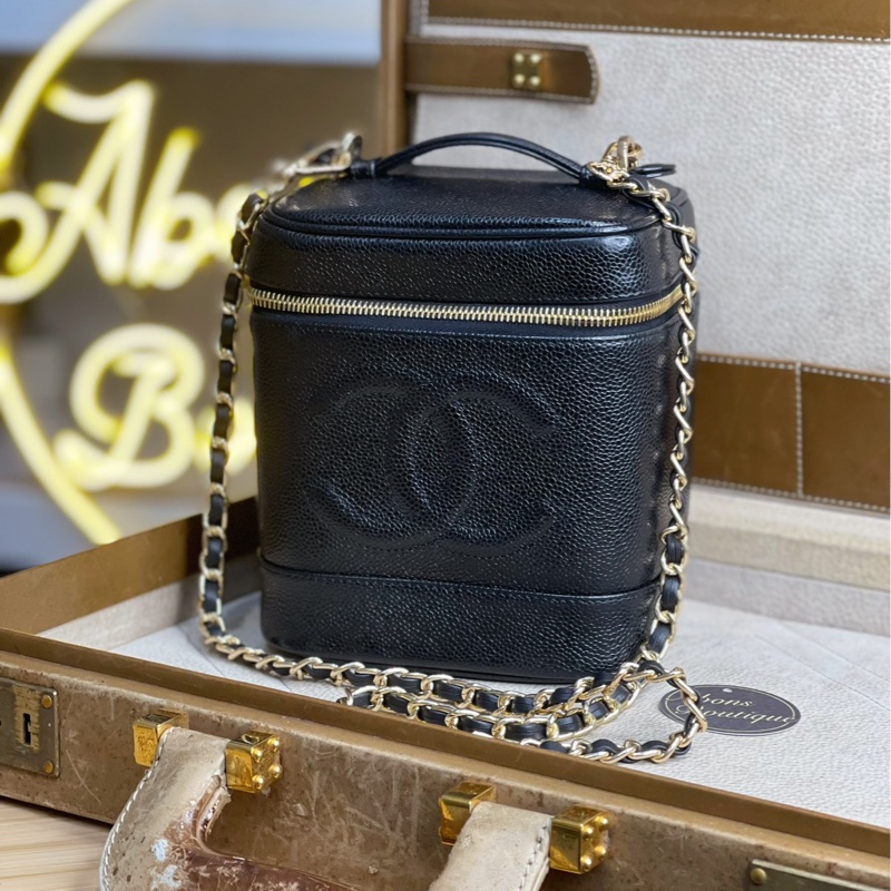 無現貨歡迎預訂📣CHANEL vintage 黑荔枝牛皮經典手提化妝包🎼經典夯款-0