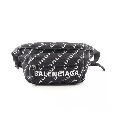 【日本直送】 中古BALENCIAGA[AB]WHEEL BELT PACK  隨身包 腰包 Logo刺繡 尼龍 黑色 白色 灰色