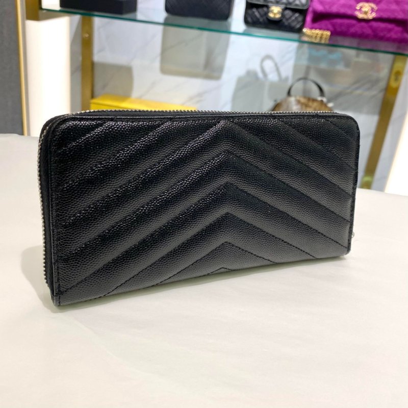 YSL 荔枝皮銀釦拉鍊長夾//黑銀//全新商品-2