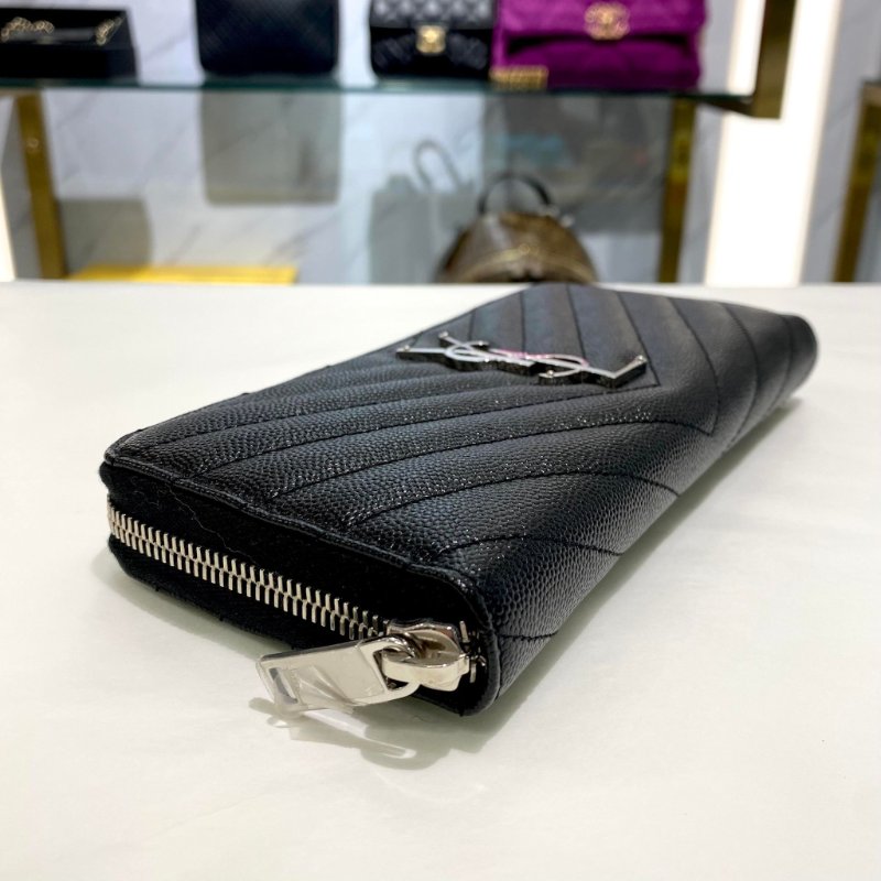 YSL 荔枝皮銀釦拉鍊長夾//黑銀//全新商品-3