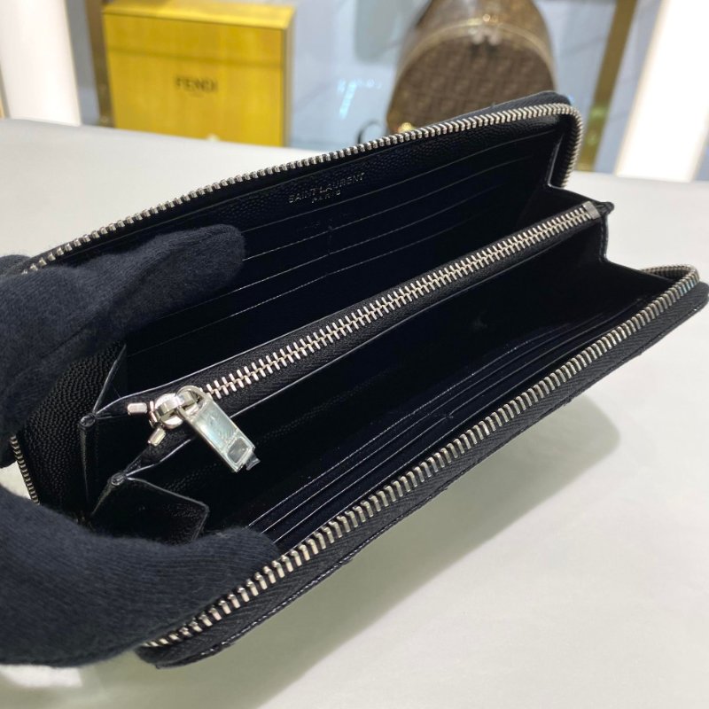 YSL 荔枝皮銀釦拉鍊長夾//黑銀//全新商品-4