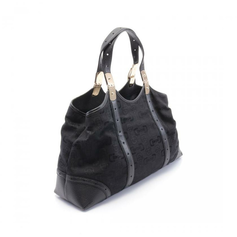【日本直送】 中古GUCCI[AB]Horse Bit前扣 帆布手提包 真皮 黑色-1
