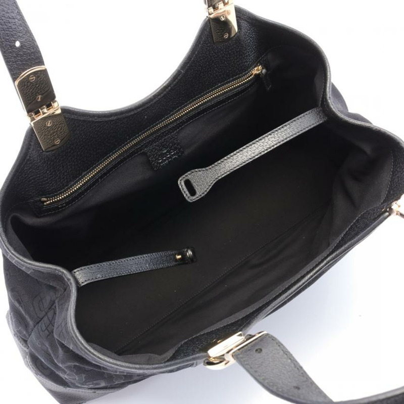 【日本直送】 中古GUCCI[AB]Horse Bit前扣 帆布手提包 真皮 黑色-2