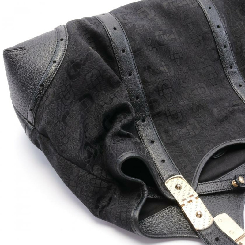 【日本直送】 中古GUCCI[AB]Horse Bit前扣 帆布手提包 真皮 黑色-4