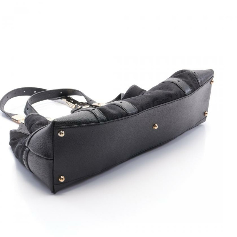 【日本直送】 中古GUCCI[AB]Horse Bit前扣 帆布手提包 真皮 黑色-5