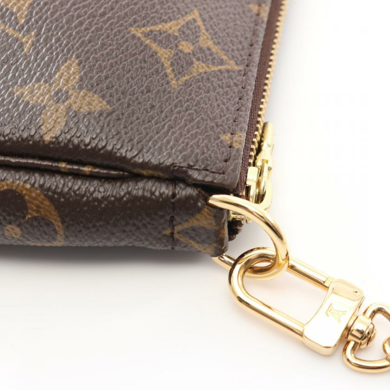 【日本直送】 中古LOUIS VUITTON[AB]迷你 Pochette Accessoires  老花 鏈條手提包 PVC 真皮 棕色-5