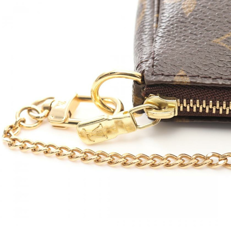 【日本直送】 中古LOUIS VUITTON[AB]迷你 Pochette Accessoires  老花 鏈條手提包 PVC 真皮 棕色-6