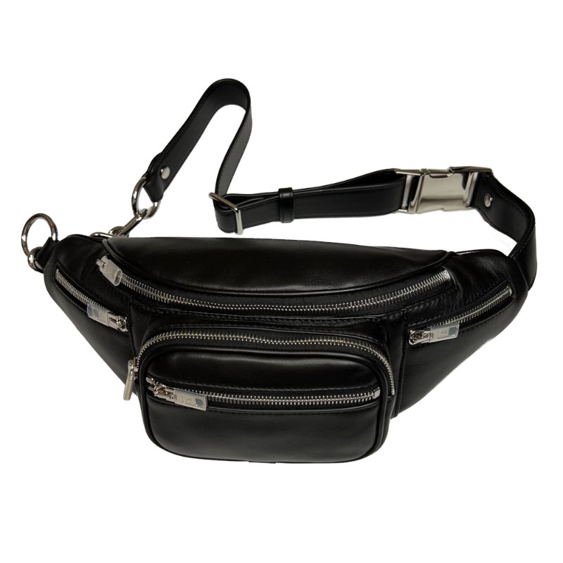 【ALEXANDER WANG】Attica 中款 鍊條 皮革 腰包 斜背包 胸口包 黑色-0