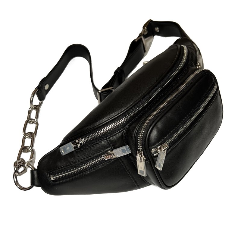 【ALEXANDER WANG】Attica 中款 鍊條 皮革 腰包 斜背包 胸口包 黑色-2