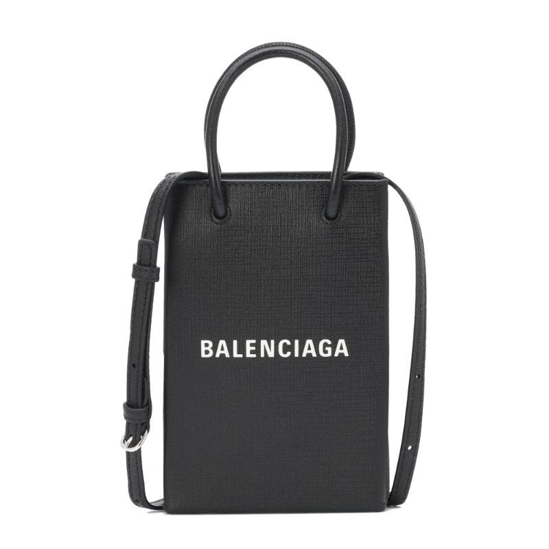【Balenciaga 巴黎世家】Shopping Phone 皮革 手機包 紙袋包 肩背包 斜背包 黑色-0