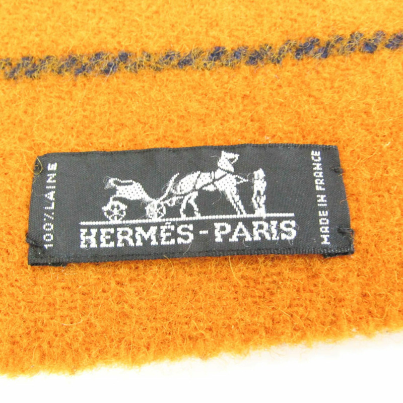 【日本直送】Hermes Rocaval 女士羊毛披肩條紋海軍藍，紅色，黃色-4