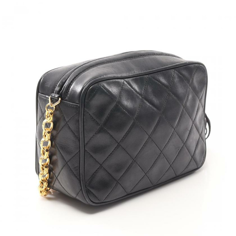 【日本直送】 中古CHANEL[B]菱格紋 鏈條肩包 小羊皮 黑色 金色五金 流蘇-1