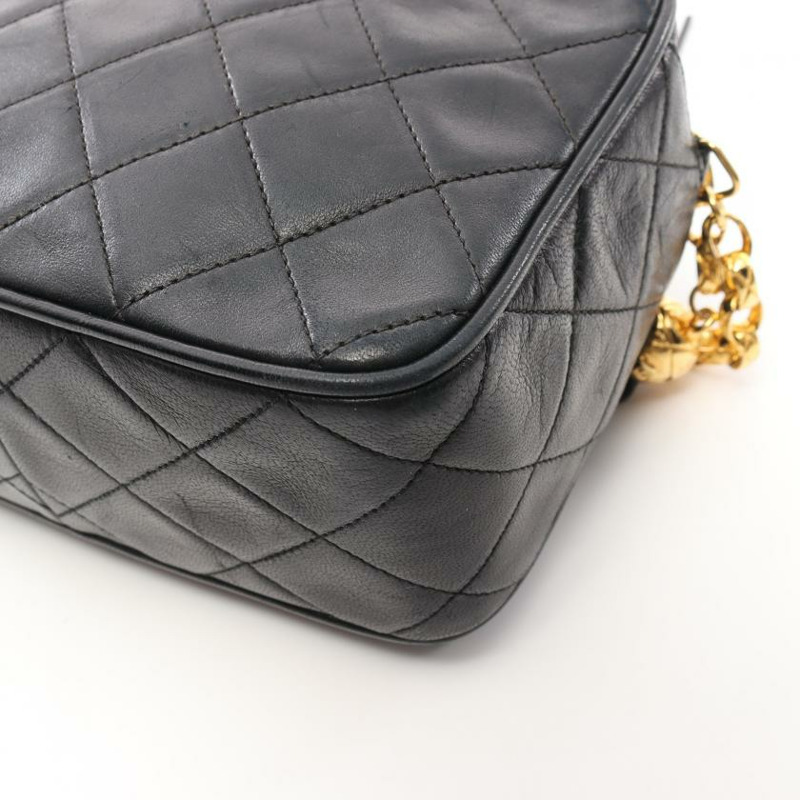 【日本直送】 中古CHANEL[B]菱格紋 鏈條肩包 小羊皮 黑色 金色五金 流蘇-5