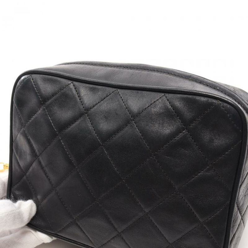 【日本直送】 中古CHANEL[B]菱格紋 鏈條肩包 小羊皮 黑色 金色五金 流蘇-6