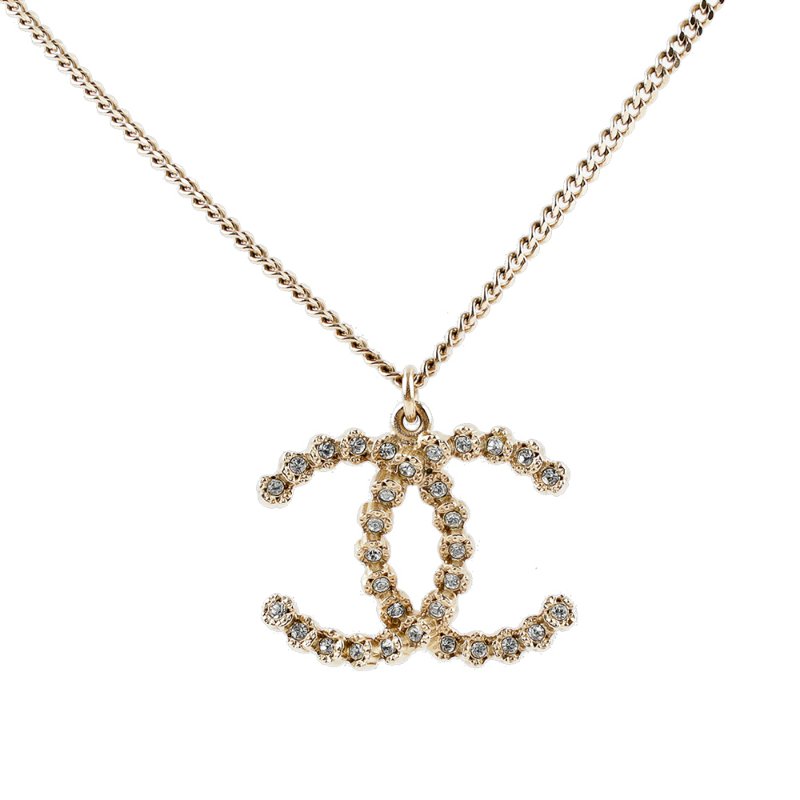 CHANEL 水晶小花CC Logo 項鍊(金色)-0