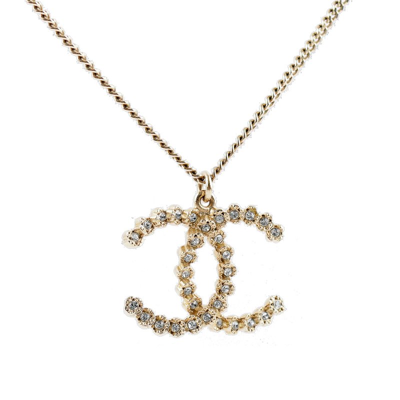 CHANEL 水晶小花CC Logo 項鍊(金色)-1
