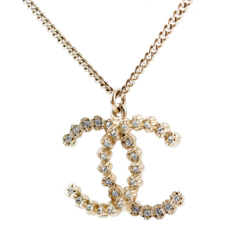 CHANEL 水晶小花CC Logo 項鍊(金色)-2