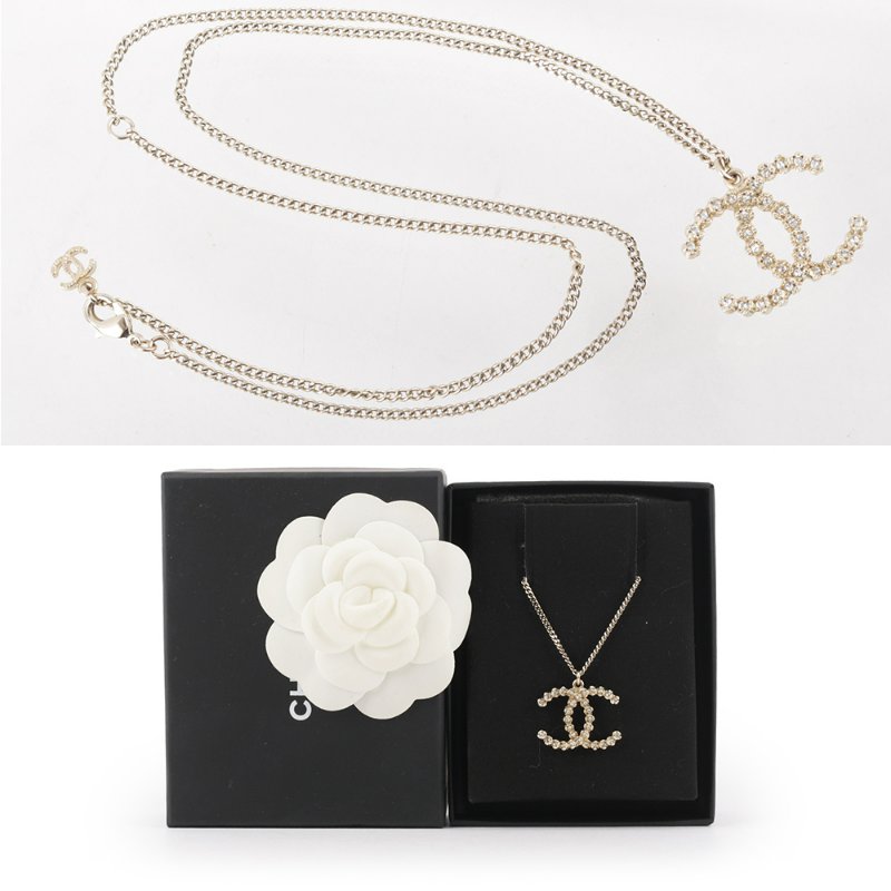 CHANEL 水晶小花CC Logo 項鍊(金色)-5
