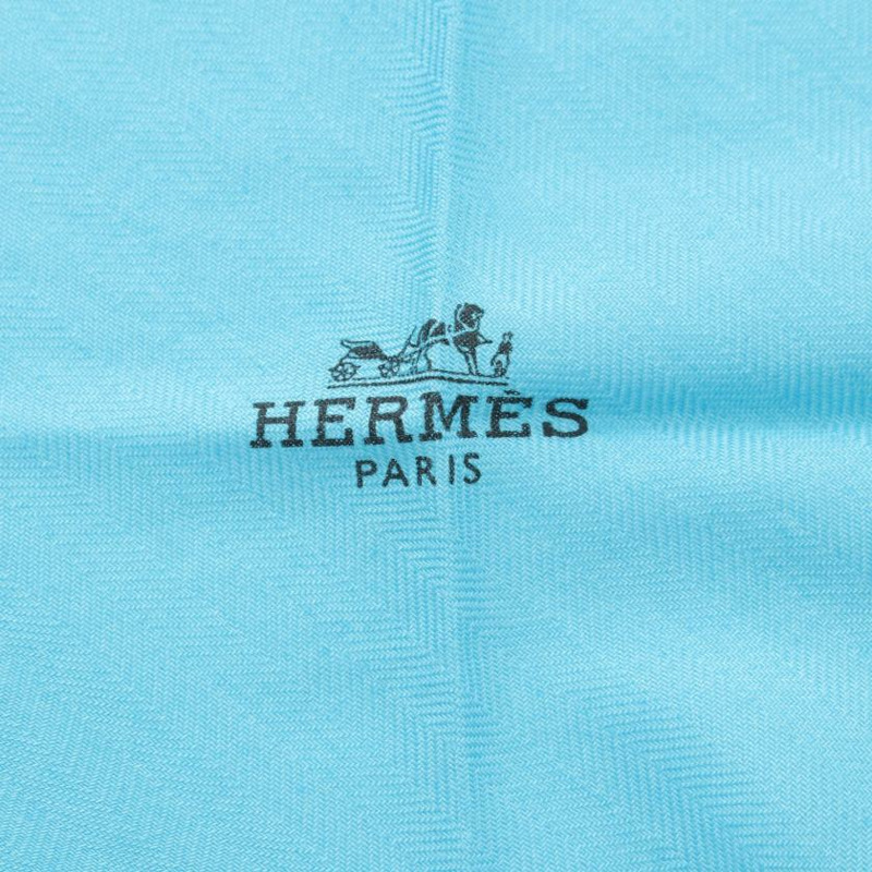 【日本直送】 中古HERMES[B]LOSANGE 迷你 絲巾 開司米羊絨 絲 淺藍色 海軍藍-1
