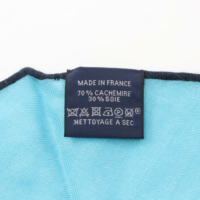 【日本直送】 中古HERMES[B]LOSANGE 迷你 絲巾 開司米羊絨 絲 淺藍色 海軍藍-2