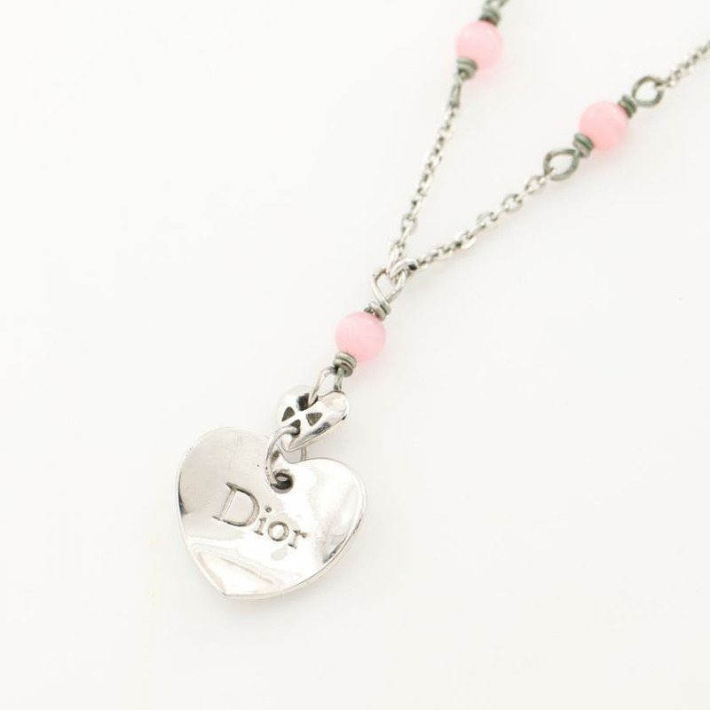 【日本直送】 中古Christian Dior[B]心 logo 項鍊 銀色 粉色-0