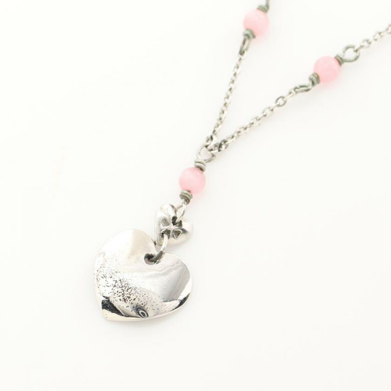 【日本直送】 中古Christian Dior[B]心 logo 項鍊 銀色 粉色-1