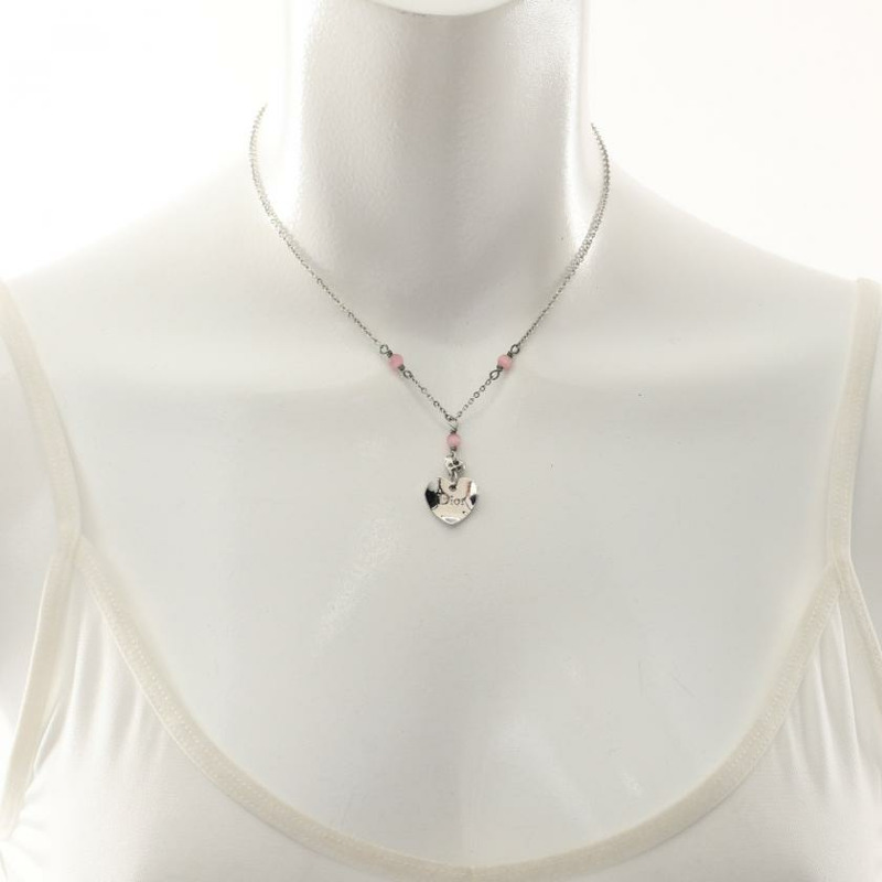 【日本直送】 中古Christian Dior[B]心 logo 項鍊 銀色 粉色-4