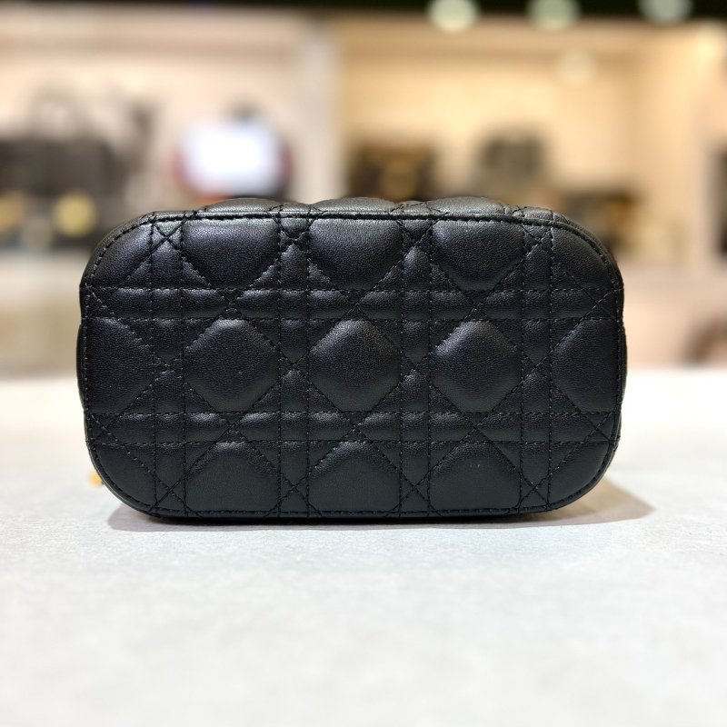 DIOR 小碼 DIORTRAVEL 化妝袋 黑色羊皮經典藤格紋小化妝兩用包-4