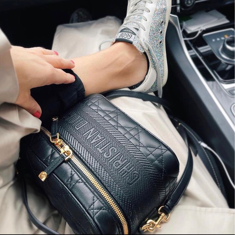 DIOR 小碼 DIORTRAVEL 化妝袋 黑色羊皮經典藤格紋小化妝兩用包-6