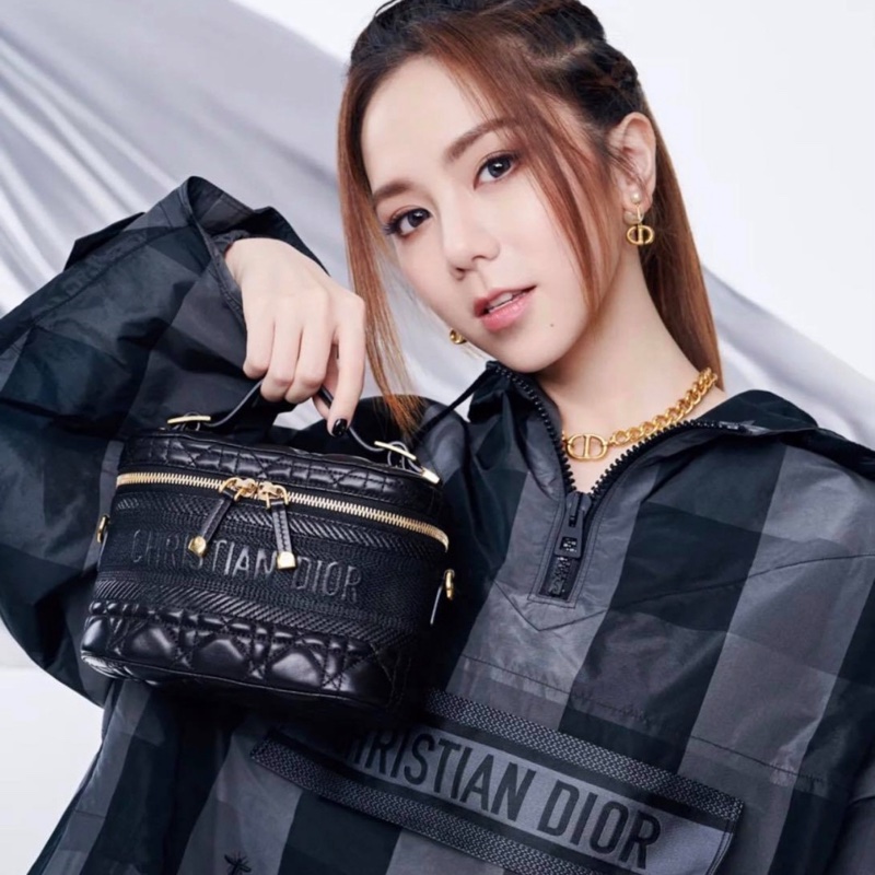 DIOR 小碼 DIORTRAVEL 化妝袋 黑色羊皮經典藤格紋小化妝兩用包-7