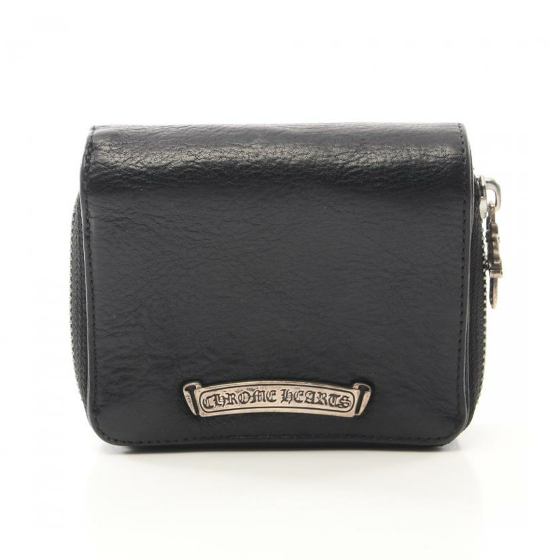 【日本直送】 中古Chrome Hearts[B]Square 對折真皮錢包 黑色-0