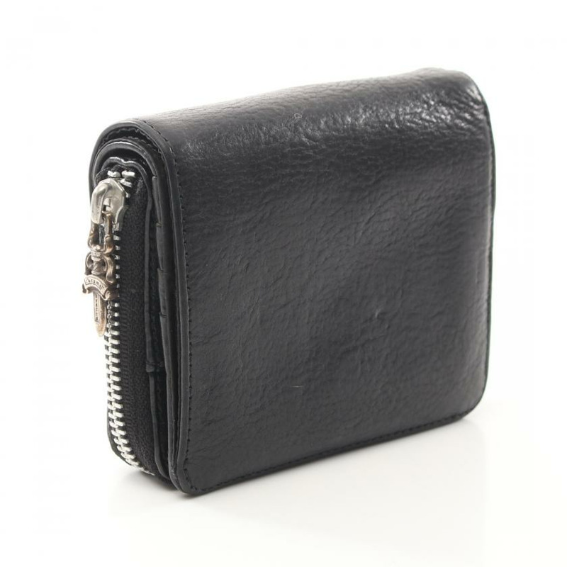 【日本直送】 中古Chrome Hearts[B]Square 對折真皮錢包 黑色-1