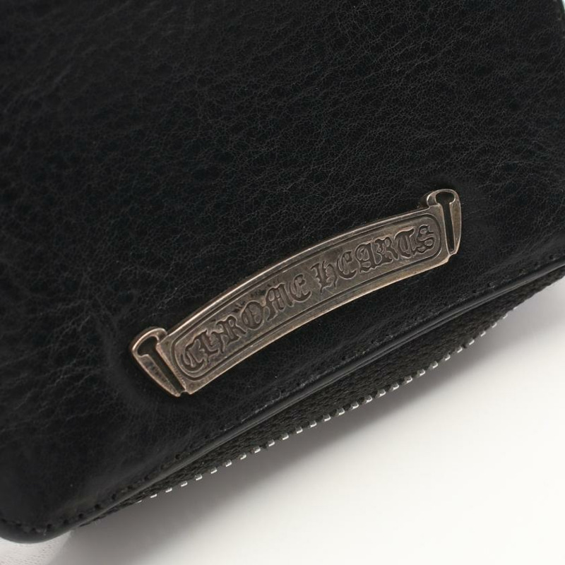 【日本直送】 中古Chrome Hearts[B]Square 對折真皮錢包 黑色-4
