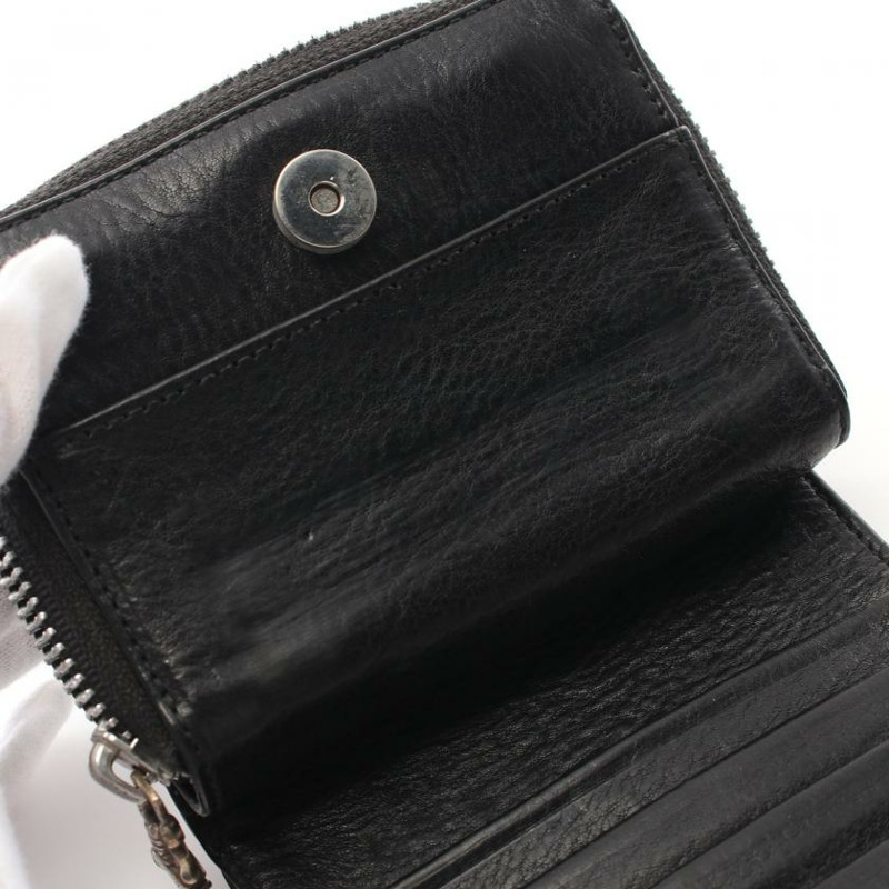 【日本直送】 中古Chrome Hearts[B]Square 對折真皮錢包 黑色-6