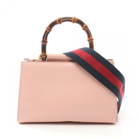 【日本直送】 中古GUCCI[B]Nymphaea 竹節 真皮手提包 粉色 兩用款