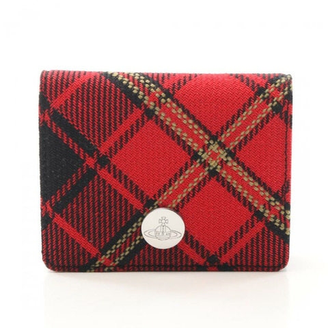 【日本直送】 中古Vivienne Westwood[A]雙折錢包 格子 帆布 紅色 黑色 淺綠色