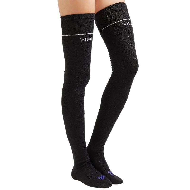 出清【VETEMENTS】 REEBOK 聯名 過膝襪 膝上襪 棉襪 襪子 黑色 尺寸S-0