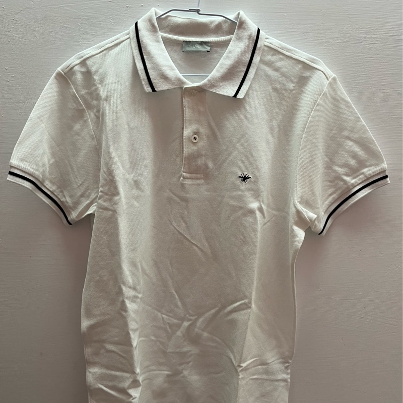 清衣櫃（現貨）Dior全新白色蜜蜂刺繡短袖Polo衫 黑色滾邊 義大利製造-0