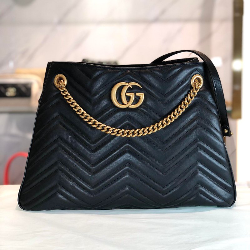 GUCCI Marmont 牛皮肩背鏈包 黑色 全新展示商品-0