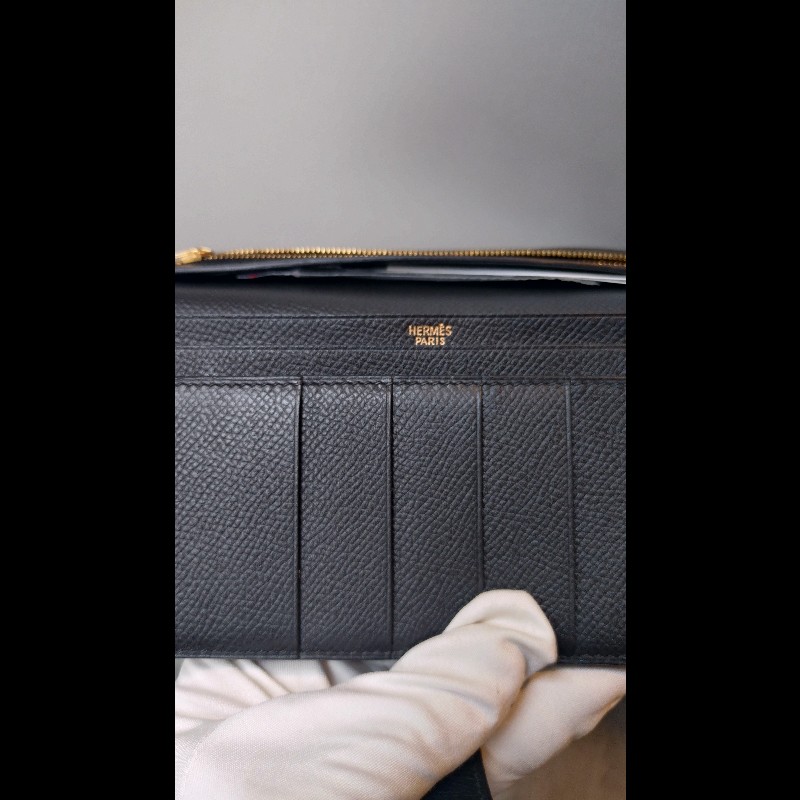 Hermes Bearn 長夾 黑皮金釦 Epsom皮-16