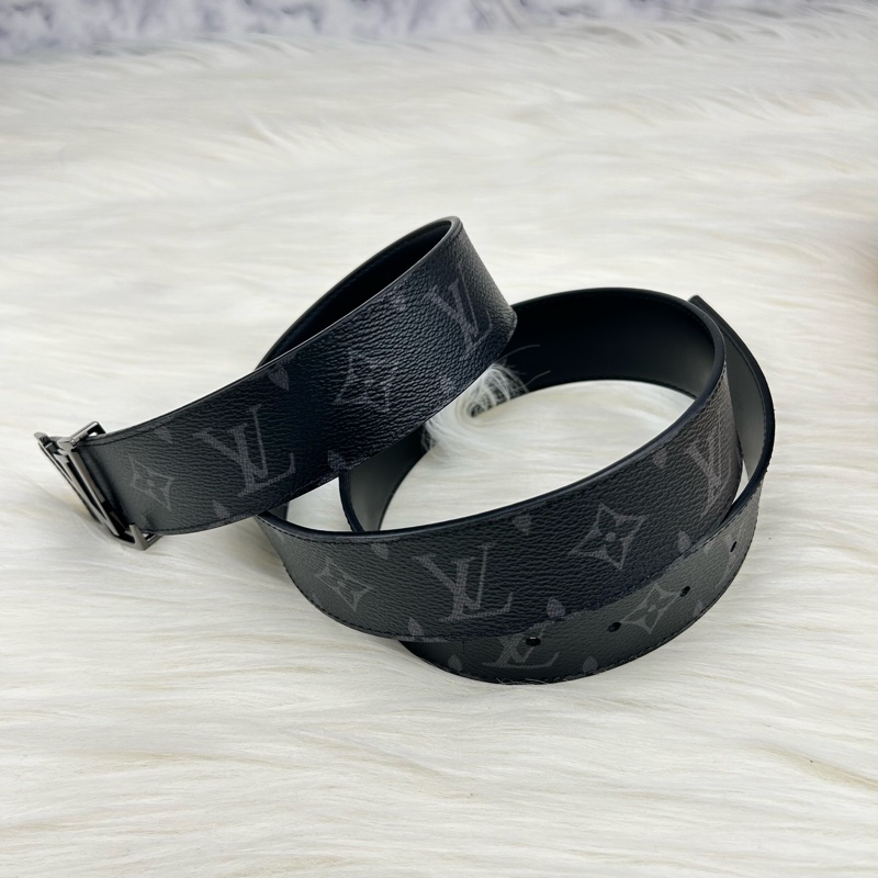 LV M9043T INITIALES 花紋LOGO帆布雙面設計扣式皮帶(黑)-2