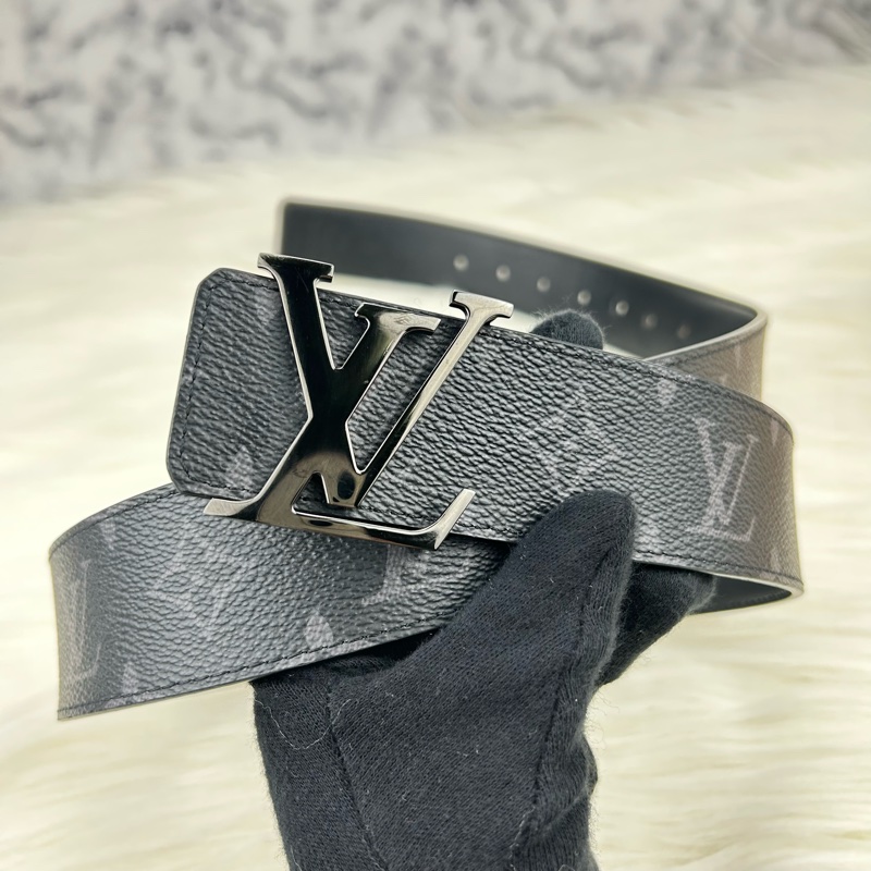 LV M9043T INITIALES 花紋LOGO帆布雙面設計扣式皮帶(黑)-4