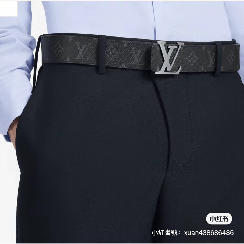 LV M9043T INITIALES 花紋LOGO帆布雙面設計扣式皮帶(黑)-19