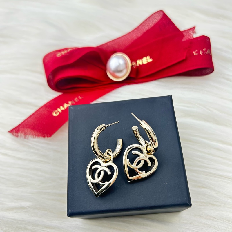 Chanel  香奈兒 22P  鏤空愛心垂吊耳針耳環  淡金色-8