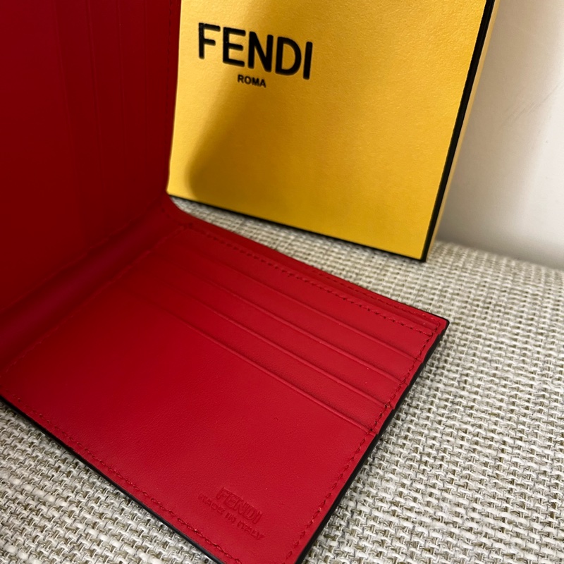 FENDI皮夾/8卡/怪獸皮夾/真皮皮夾-黑/紅-5