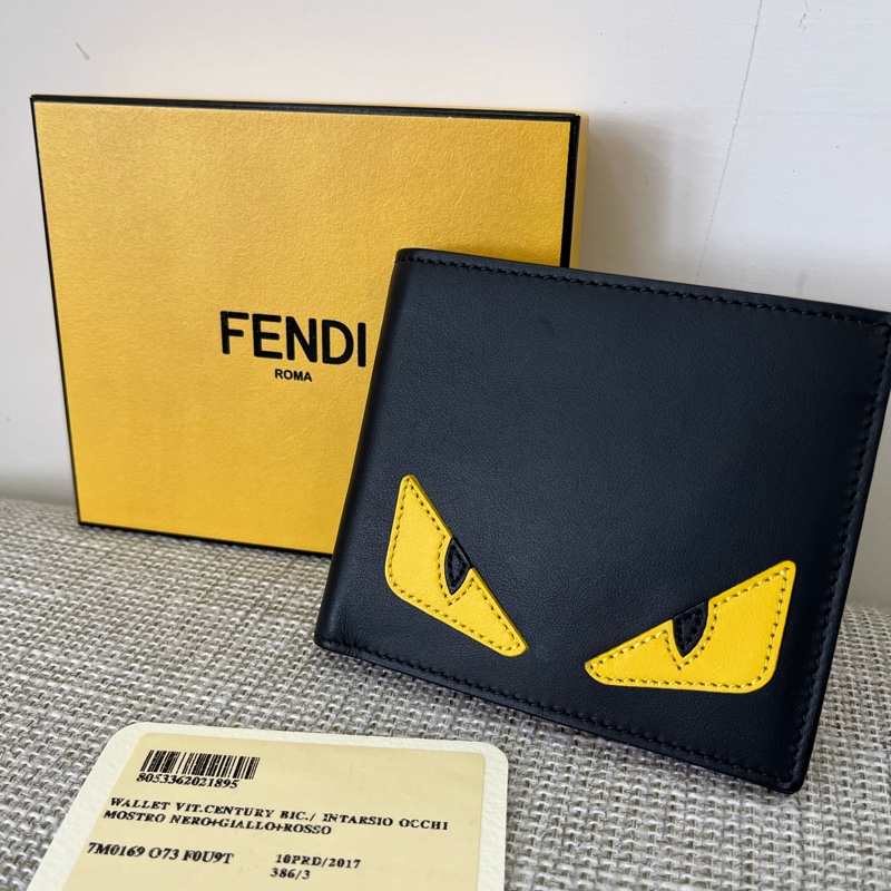 FENDI皮夾/8卡/怪獸皮夾/真皮皮夾-黑/紅-7