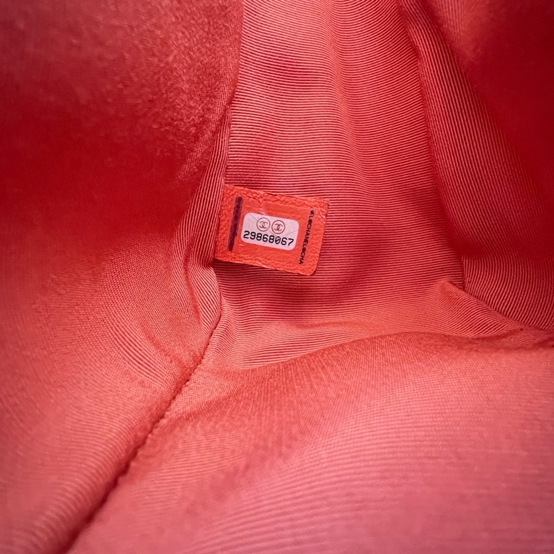 已賣出勿下標-紀念用 -香奈兒Chanel 19橘色羊皮金色書包扣 鏈帶肩背斜背手提多用包-14