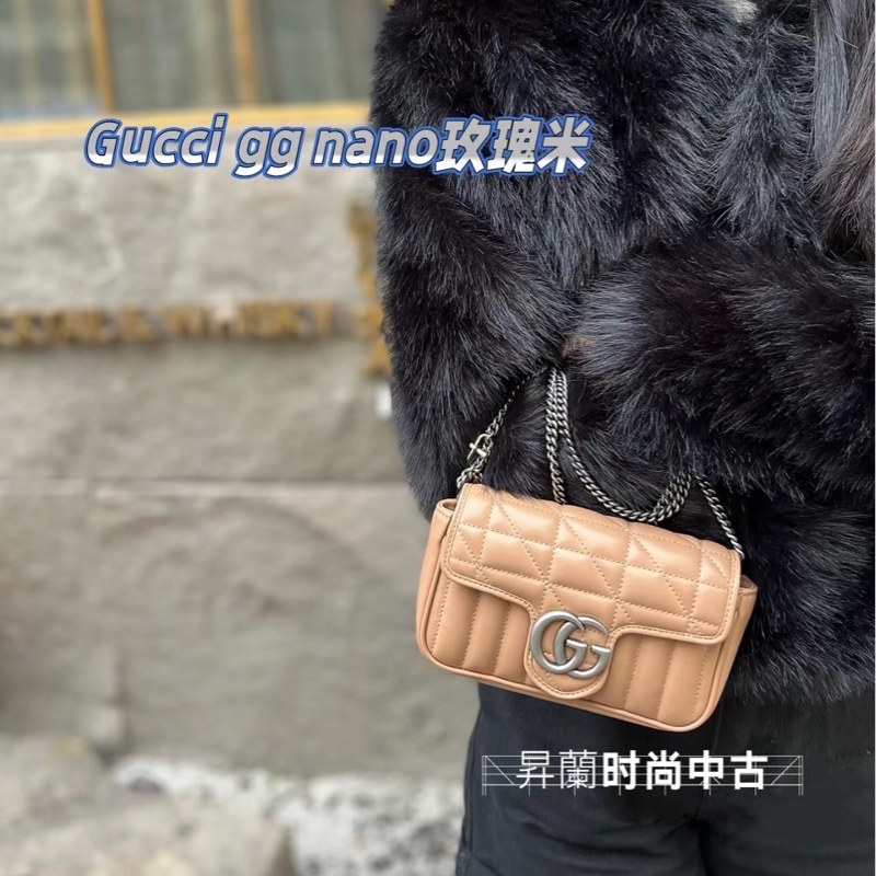GUCCI 古馳  476433  💖新款GG Marmont絎縫系列銀釦MINI款手拿/腰包/肩背/斜背包(玫瑰米色）-2