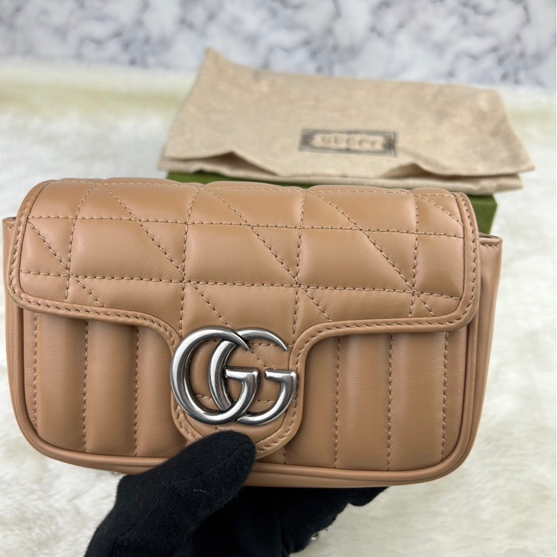 GUCCI 古馳  476433  💖新款GG Marmont絎縫系列銀釦MINI款手拿/腰包/肩背/斜背包(玫瑰米色）-5